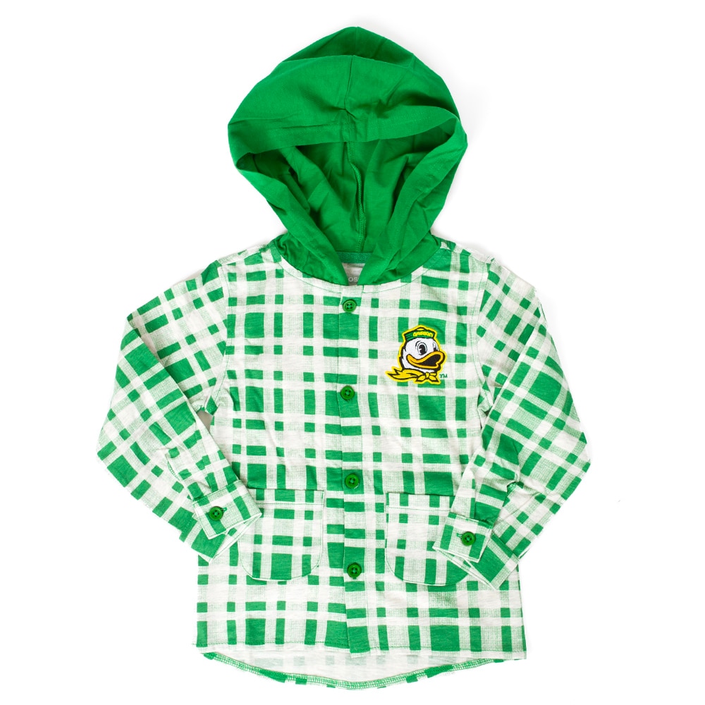 Ducks Spirit, Colosseum, Green, Button Up/Button Down, Cotton Blend, Kids, Toddler, Plaid, Oregon Mascot, Button Up, 955866
